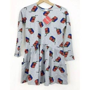 New Hanna Andersson 110 cm Girls Crewneck Juice Box Print Ruffle Dress Size 5